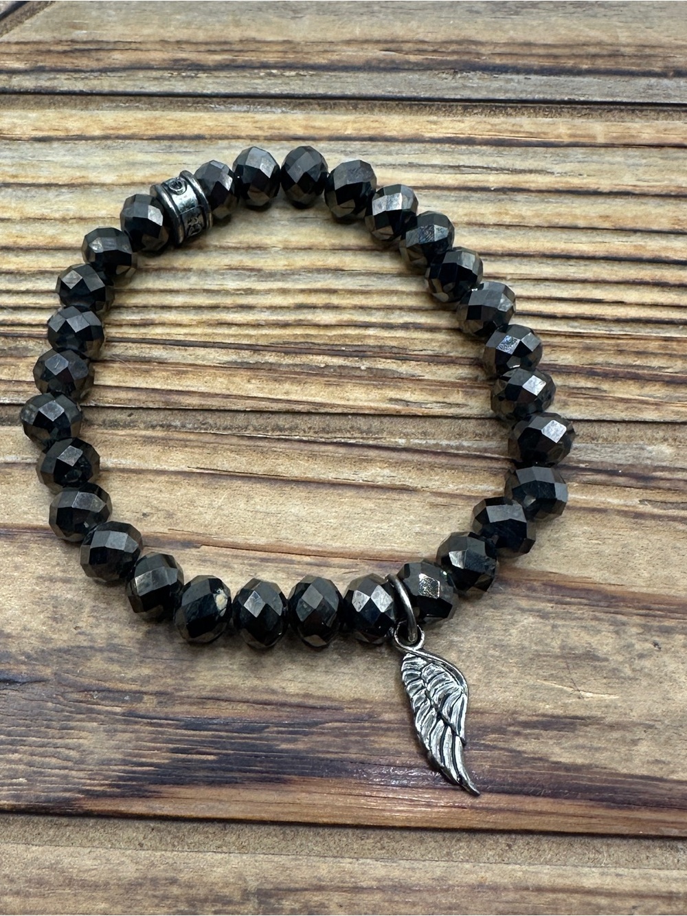 Chavez For Charity Metallic Bead Stretch Bracelet with Angel Wing Charm